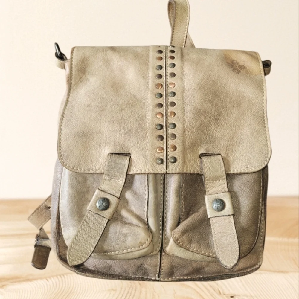 Patricia Nash Armeno Stylish Tan Leather Studded Rustic Travel Backpack